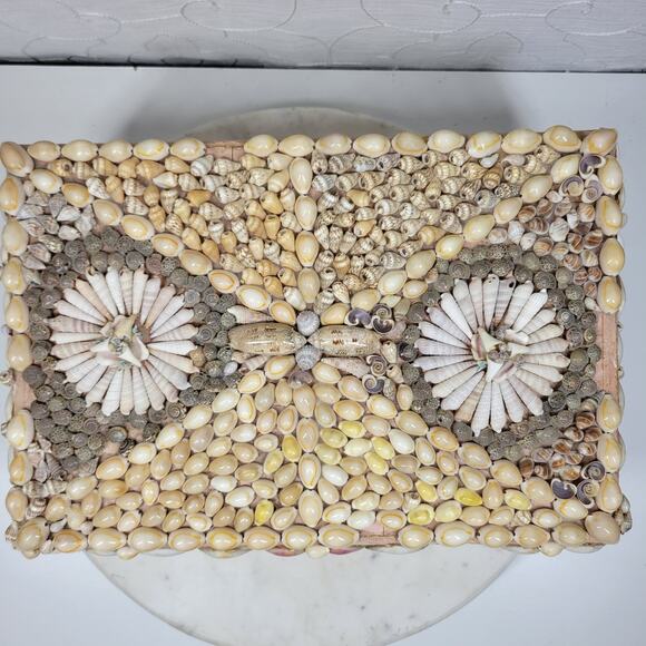 Vintage Shell Jewelry Box Satin Lined Handmade Coastal Trinket Organizer 12.5” - Picture 1 of 16